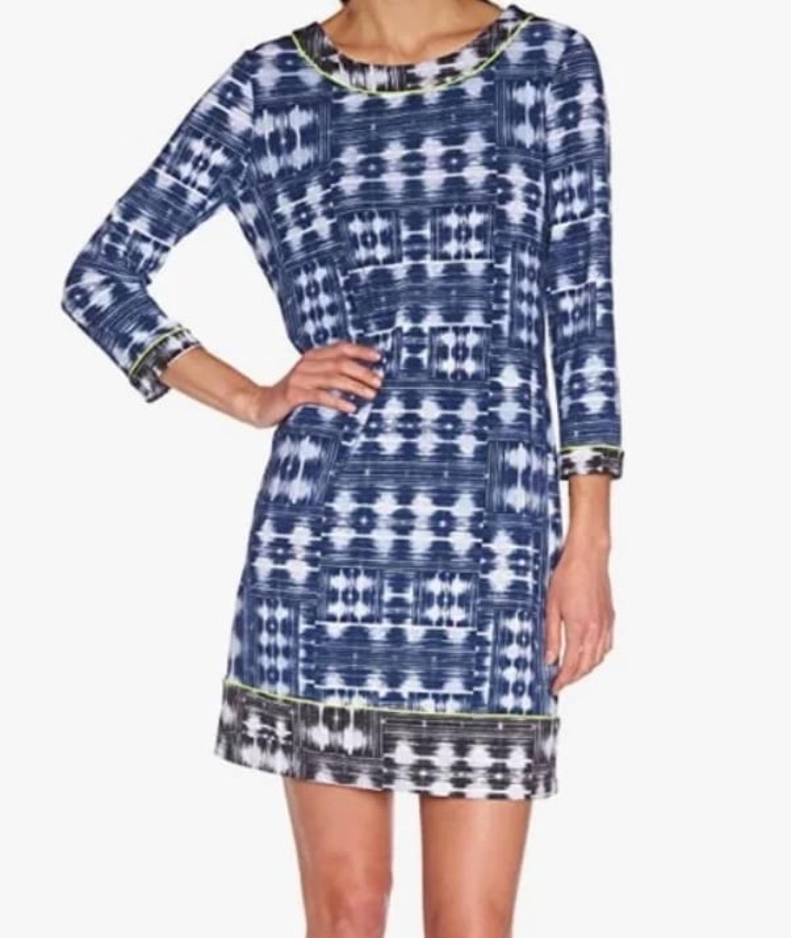 BCBG Maxazria Ania Shift Dress 3/4 Sleeve  $178 Blue White Green Mint Cond M