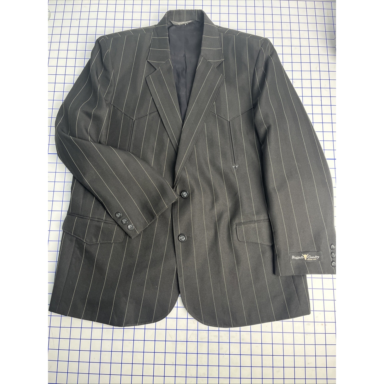 Buffalo Country Men's Suite Jacket Size 40R Black With Gold Pinstripes
