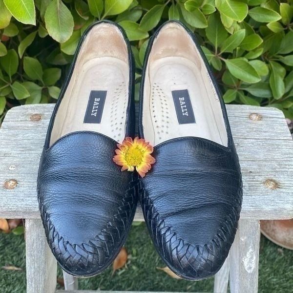 Bally Charlotte Black Woven Toe Leather Loafers Made in Italy Size 8M