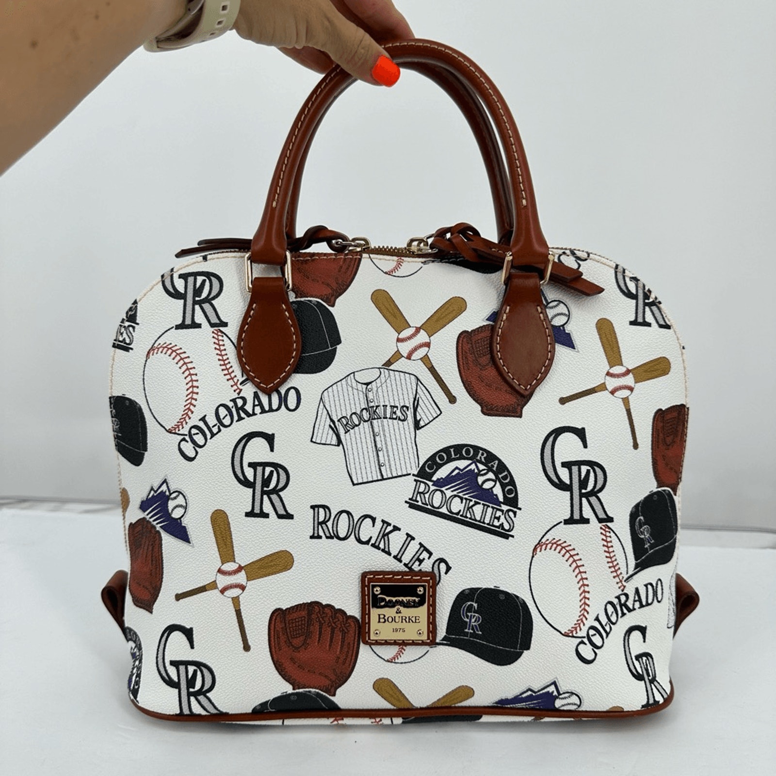 RARE Dooney & Bourke MLB Rockies Zip Zip Satchel Bag Baseball Colorado Leather