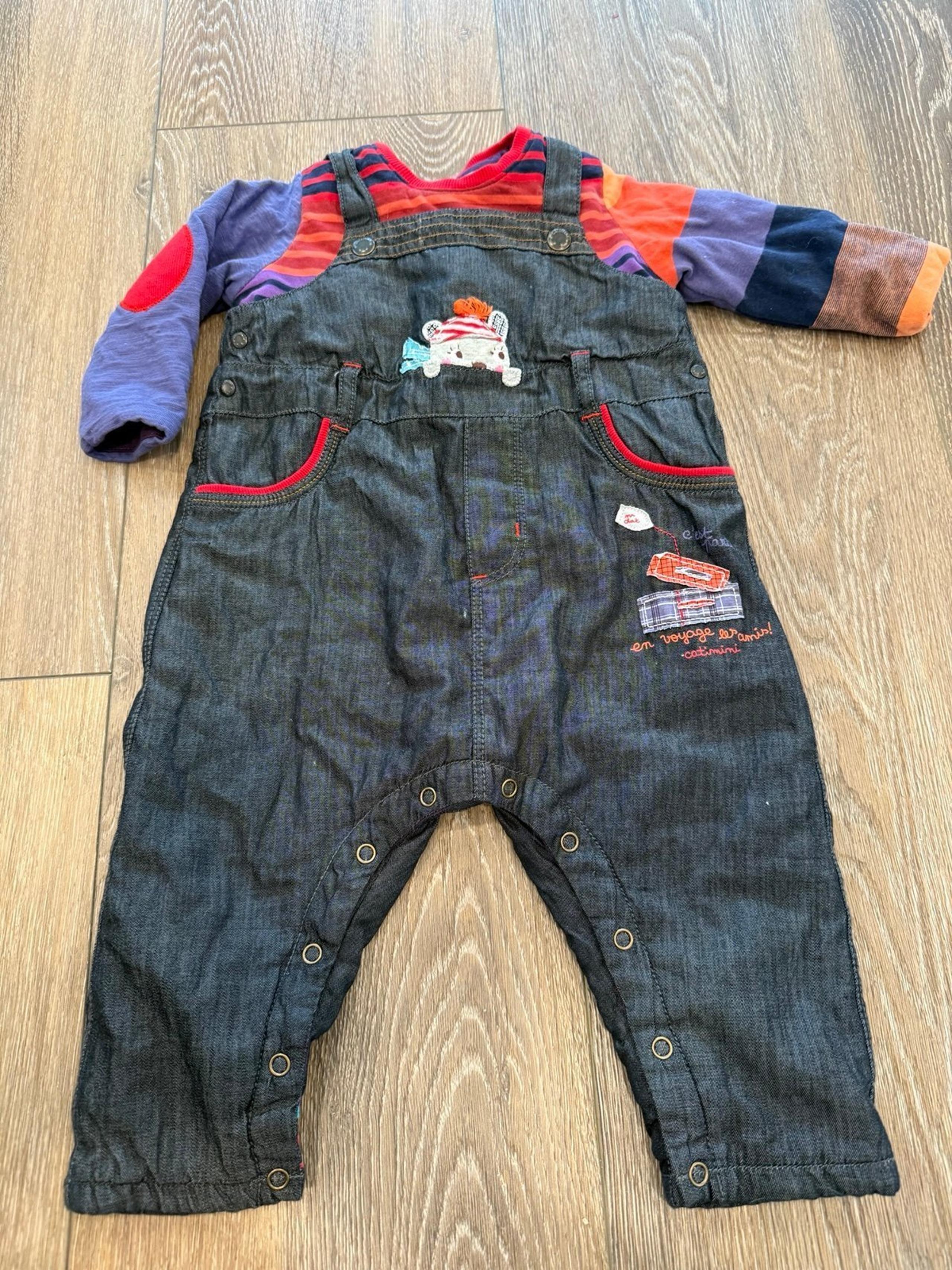 Catimini overalls one piece romper embroidery cat colorful cotton lined