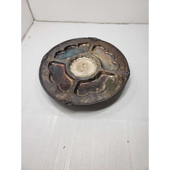 Vintage 21 Silver Plated Lazy Susan w/ Multiple Compartments Rotating Serving