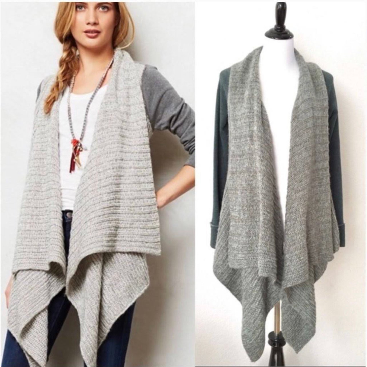 1631. ANTHROPOLOGIE SATURDAY SUNDAY KNITTED CARDIGAN OPEN FRONT GRAY IN COLOR