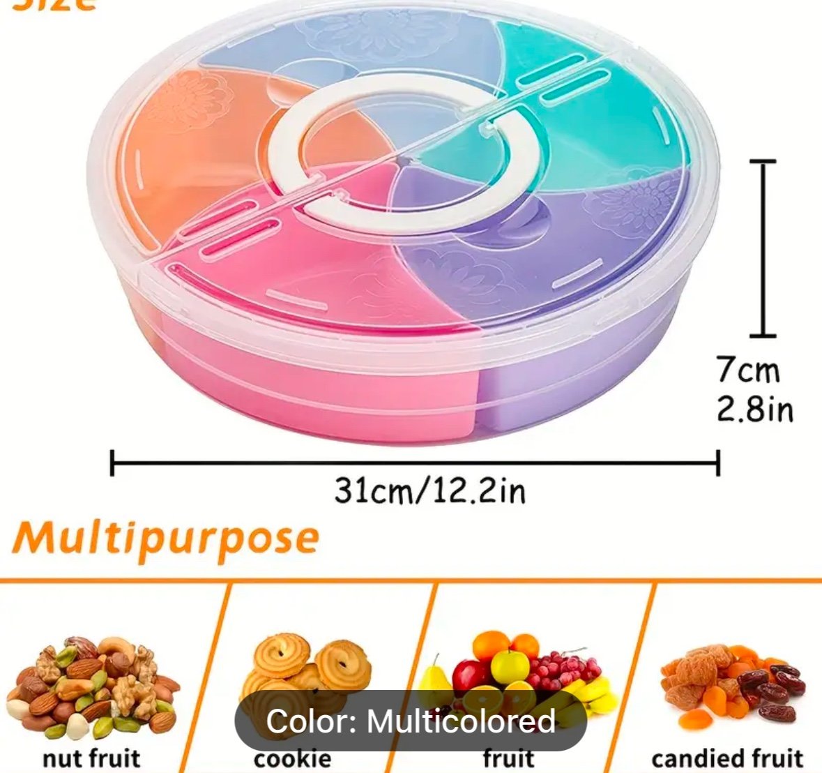 1pc 12.2 Round Snack Serving Tray with Lid - Large, Portable PP Fruit Platter i