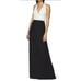AIDAN MATTOX ~ Ivory Beaded Halter Bodice Black Chiffon Formal Gown Size 6