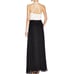 AIDAN MATTOX ~ Ivory Beaded Halter Bodice Black Chiffon Formal Gown Size 6