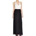 AIDAN MATTOX ~ Ivory Beaded Halter Bodice Black Chiffon Formal Gown Size 6