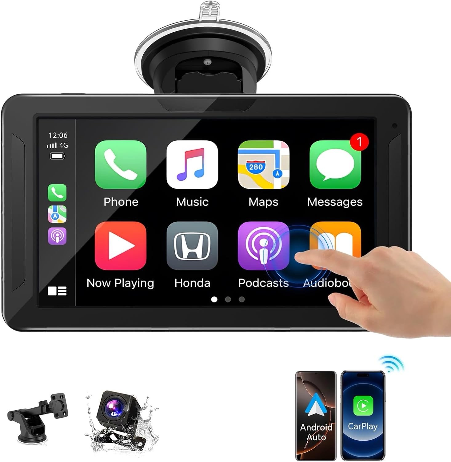 7 inch HD Portable Wireless carplay Screen for car & Android Auto Touchscreen