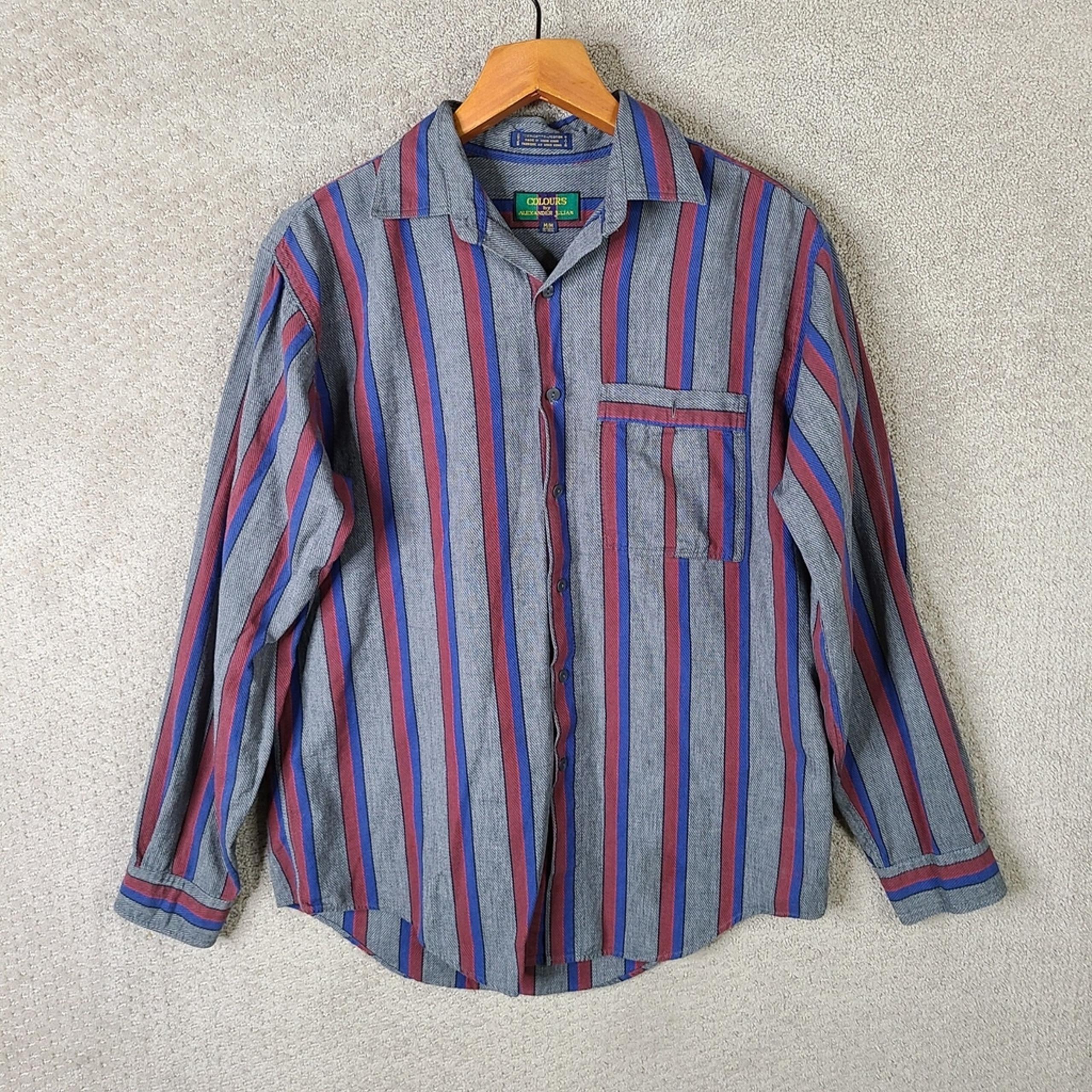 Colours Alexander Julian Shirt Men 15.5 Gray Red Blue Striped Flannel Button Up