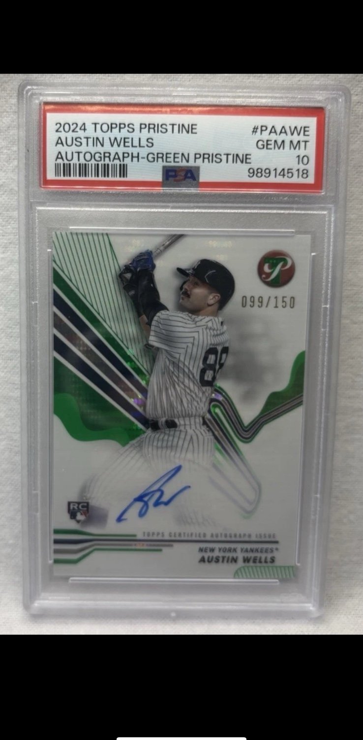 2024 Topps Pristine AUSTIN WELLS 099/150 Rookie RC Auto Green SP #PA-AWE PSA 10
