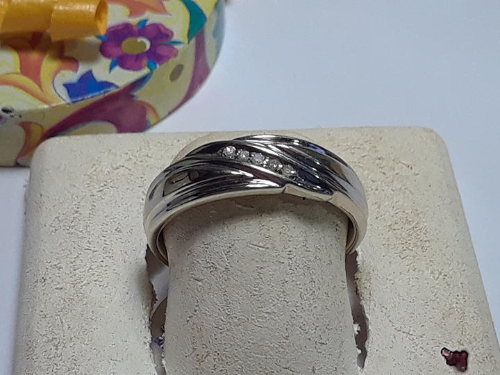 Estate .05cttw 5 Rd Diamond Diagonal 10Kt Solid White Gold Wedding Band #20105