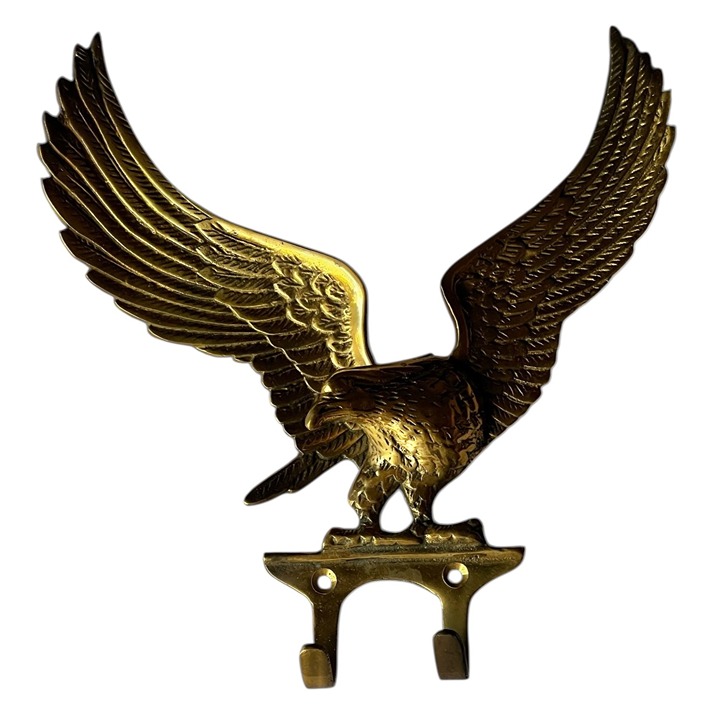 Solid Brass Eagle Wall Hook With Dual Hooks & Mounting Holes 7 Wingspan