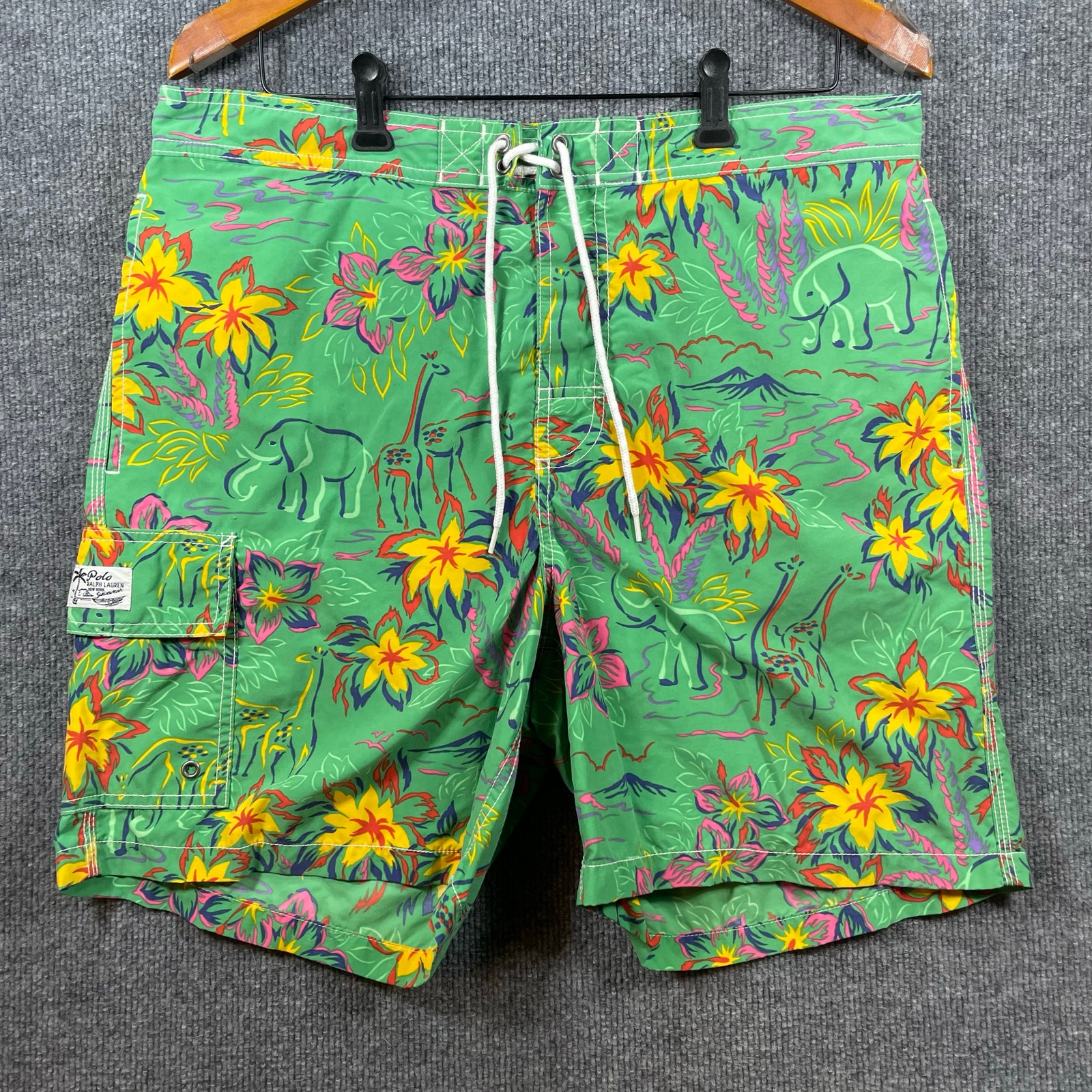 Polo Ralph Lauren Swim Shorts Men's Large Green Floral/Animal Allover Lined