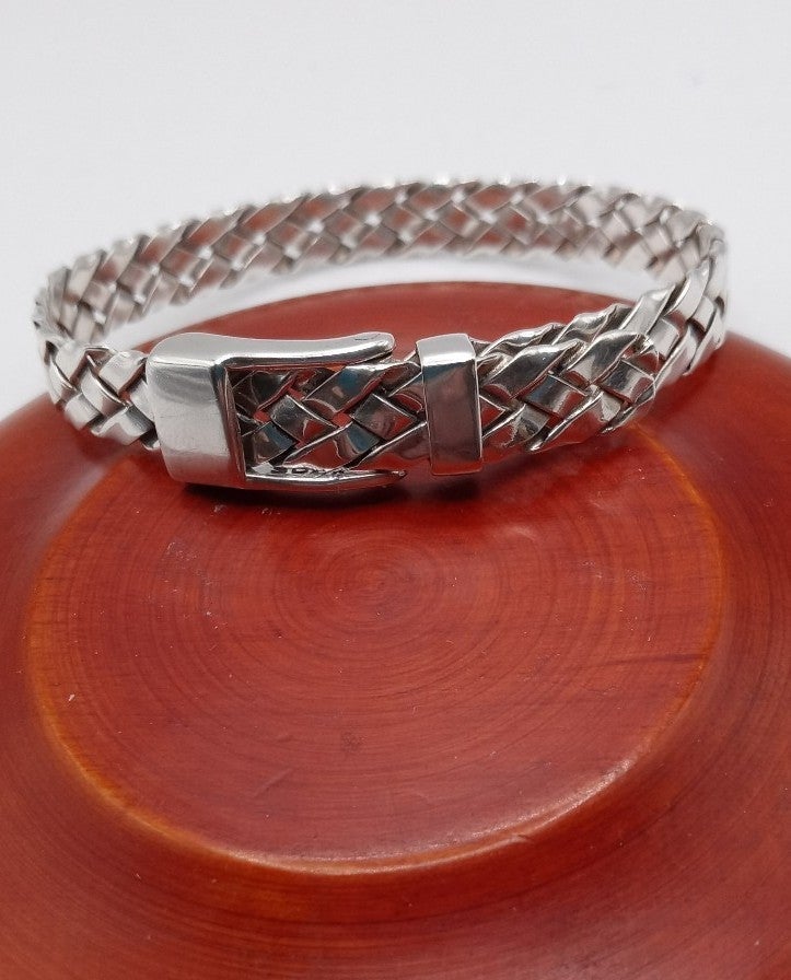 Braided Belt w/ Buckle Clasp Sterling Bracelet