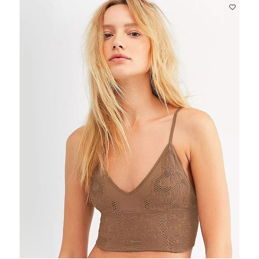 Free People Candy Sand Laser Cut VNeck Rib-Knit Seamless Bralette Size M/L