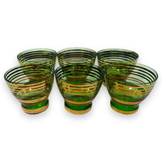 Vintage Borske Sklo Shot Glass Emerald Green Gold Red Band Lot 6 Wide Mouth