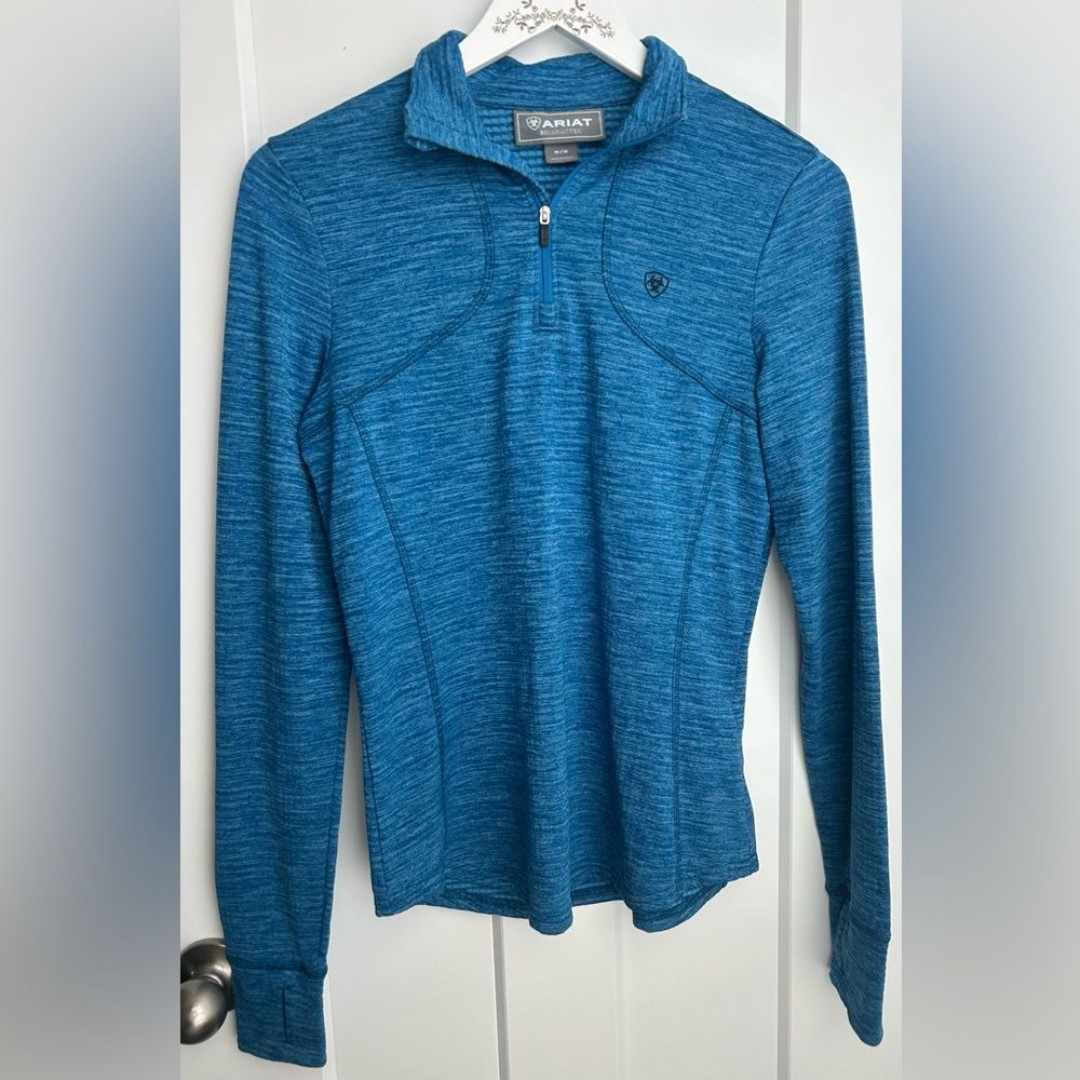 Ariat M Gridwork 1/4 Zip Long Sleeve Base Layer Blue Dawn Activewear Performance