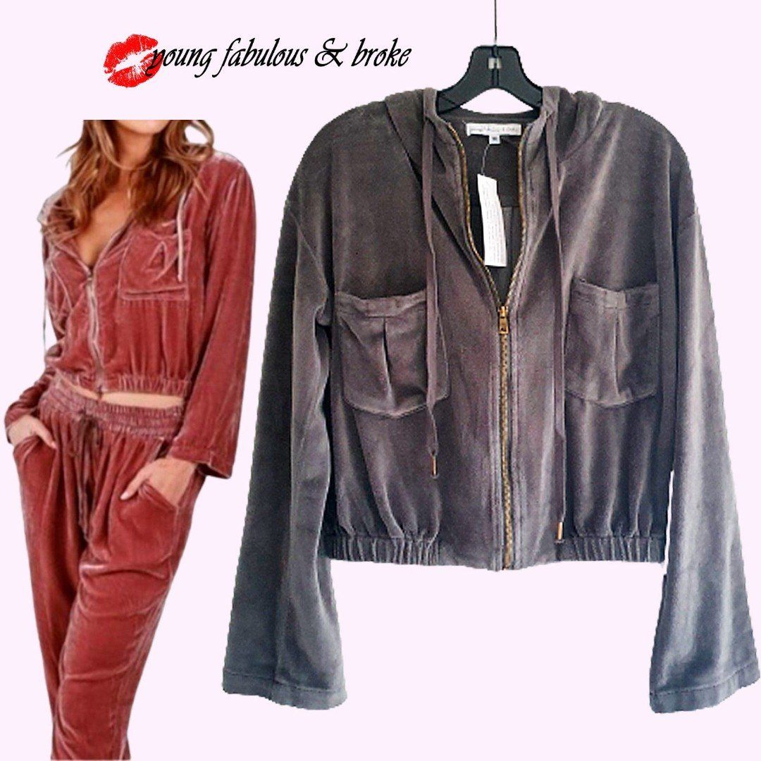 Young Fabulous & Broke NEW FRITZY Velour Front Zip Hoodie Jacket M
