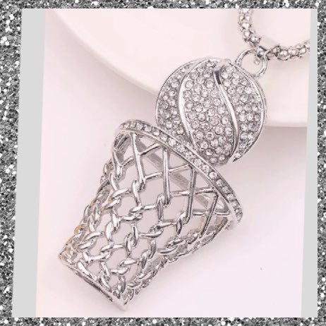 Silver Basketball Pendant With Chain