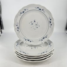 Set Of 5 Pfaltzgraff Poetry Glossy Dinner Plates 10.5” Blue Flowers Stoneware