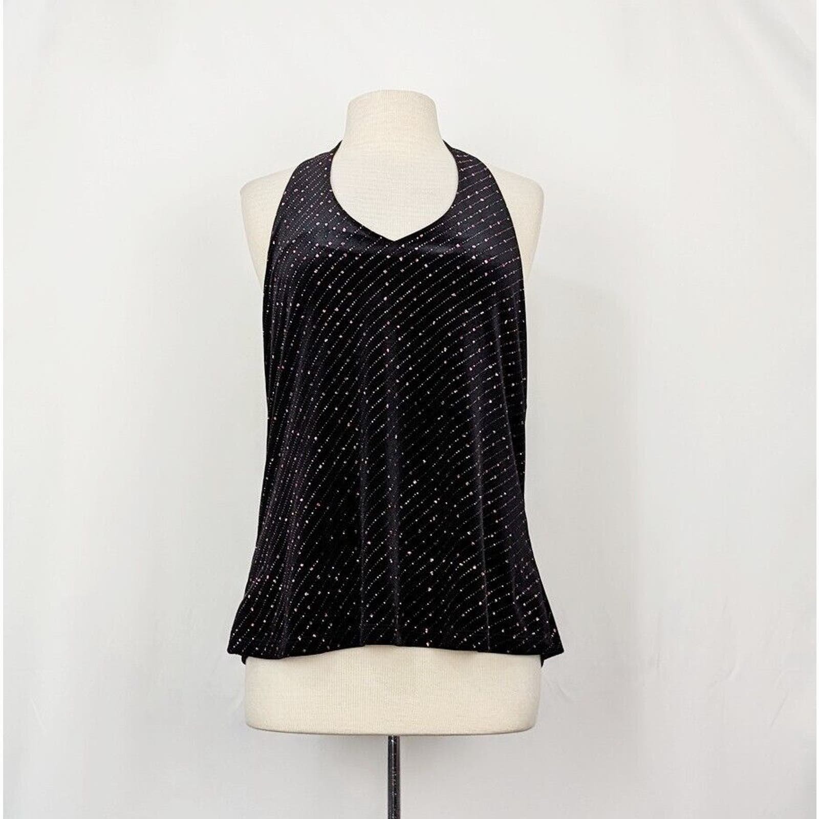 Vintage Y2K Halter Top Black Pink Metallic Club Women's Size 14W Fashion Bug