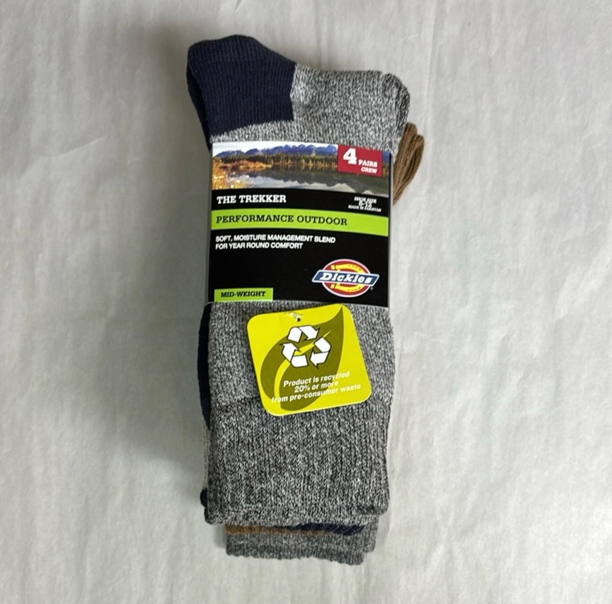 New Dickies Socks Men’s 4 Pair Performance Outdoor Mid-Weight Casual Socks Gray