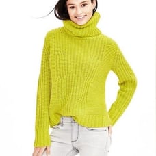 Banana Republic Italian Yarn Mixed Stitch Lime Bright Green Cowl Ribbed Sweater