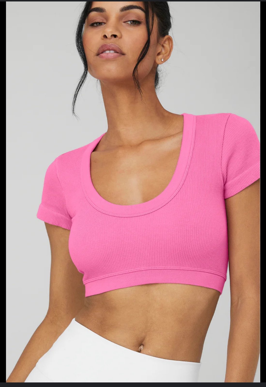 Alo Yoga Serene Short Sleeve seamless ribbed crop top Paradise Pink Size M