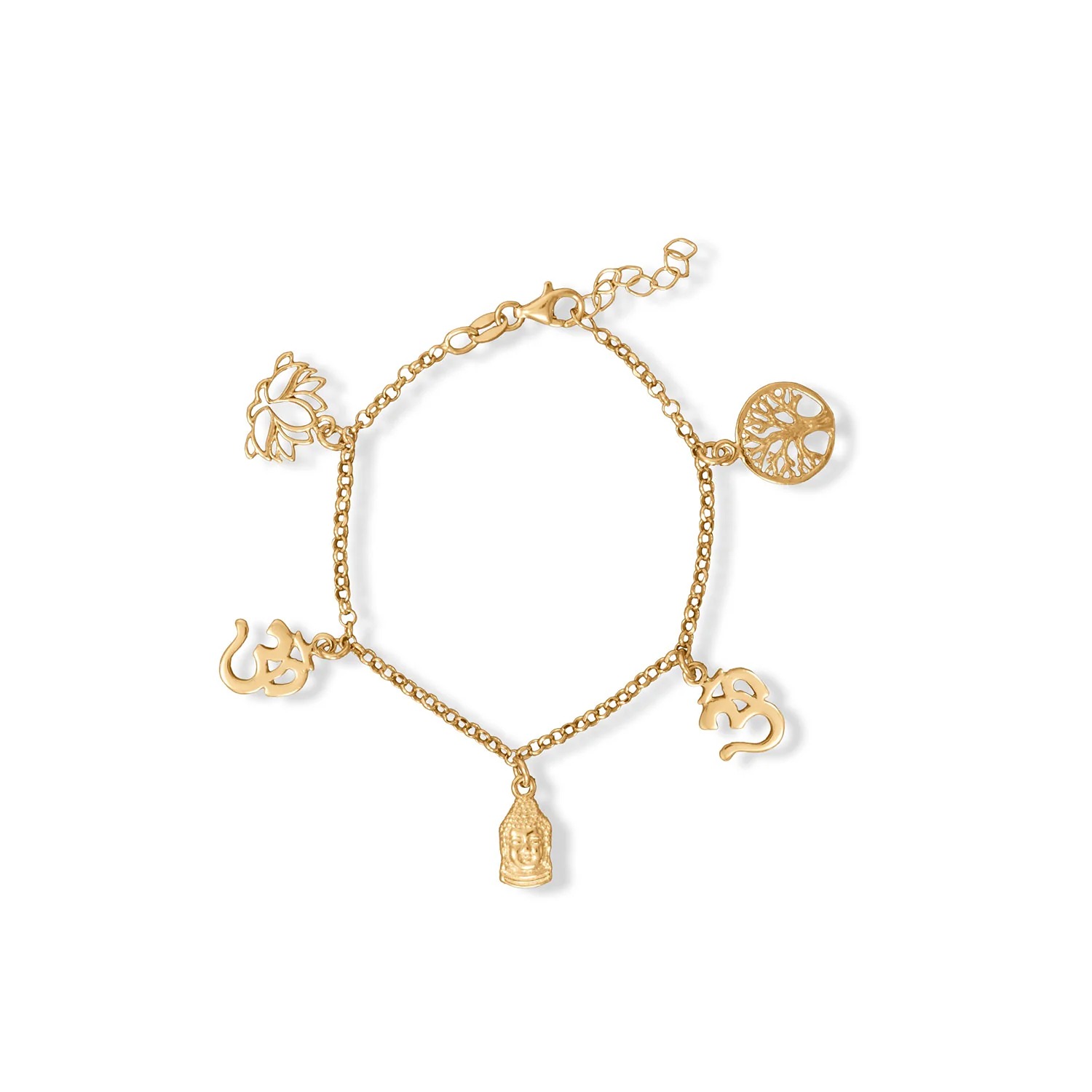 6.5 + 1 14 Karat Gold Plated Om Charm Bracelet