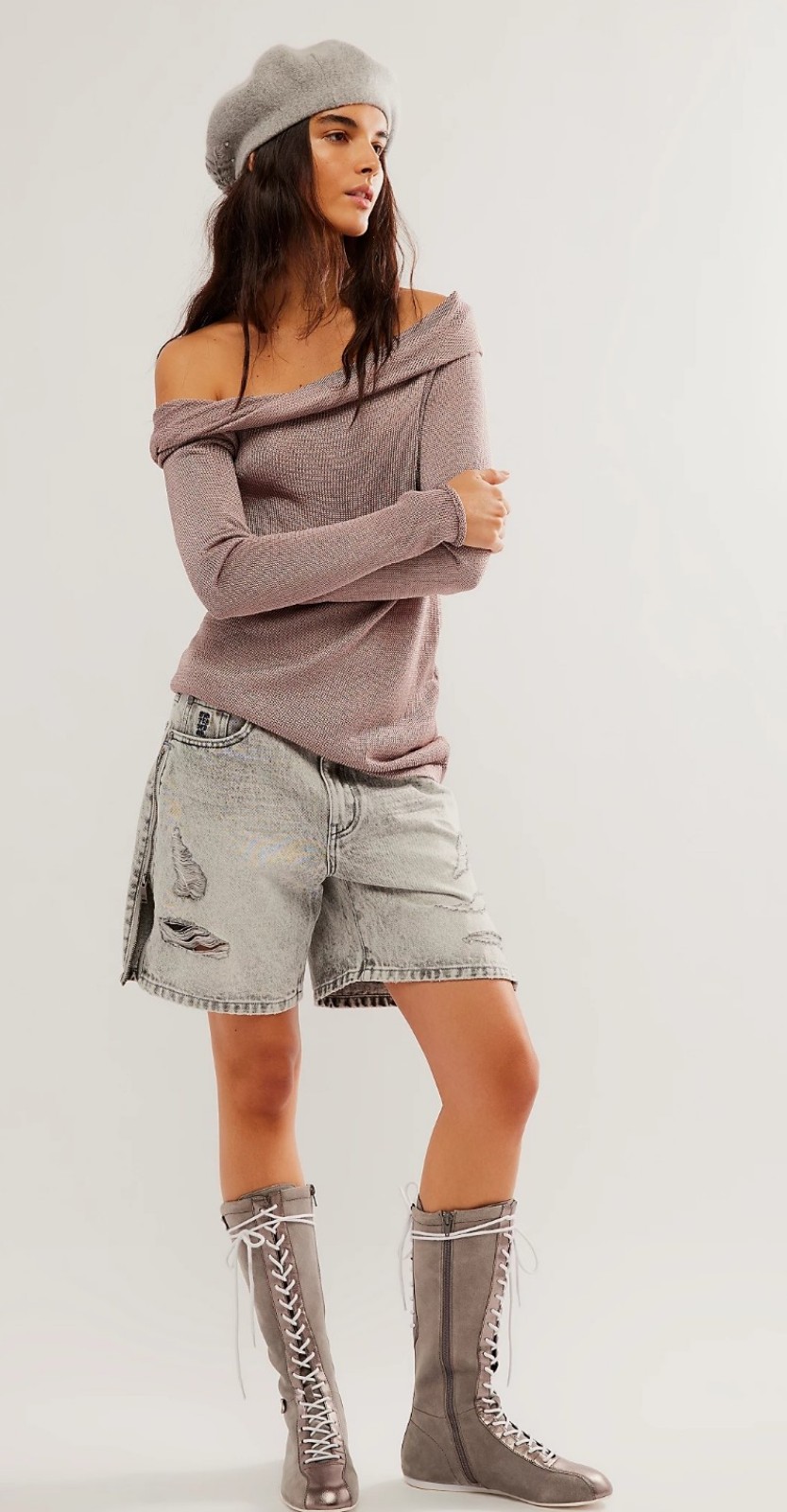 Free People Sophie Size M, Taupe. Asymmetric hemline. Slim Sleeves