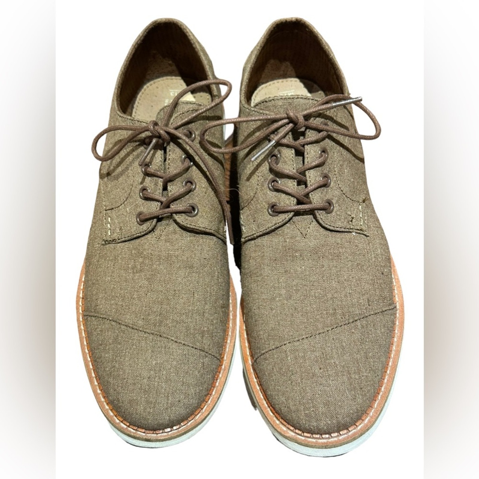 Tom's Mens Tan Linen Like Fabric Lace Up Shoes in Mens Size 13