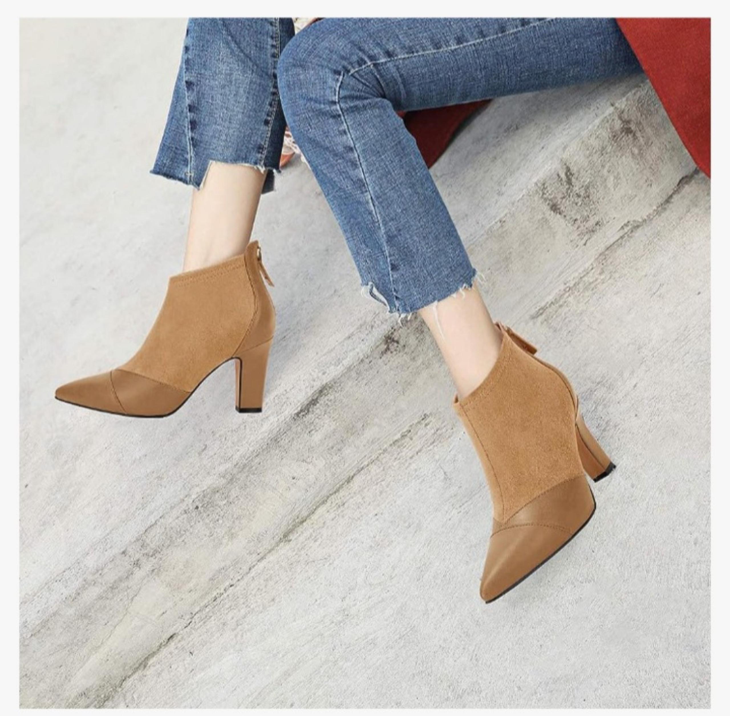 Women's Ankle Pointed Toe Boots with Back Zipper Size 11
