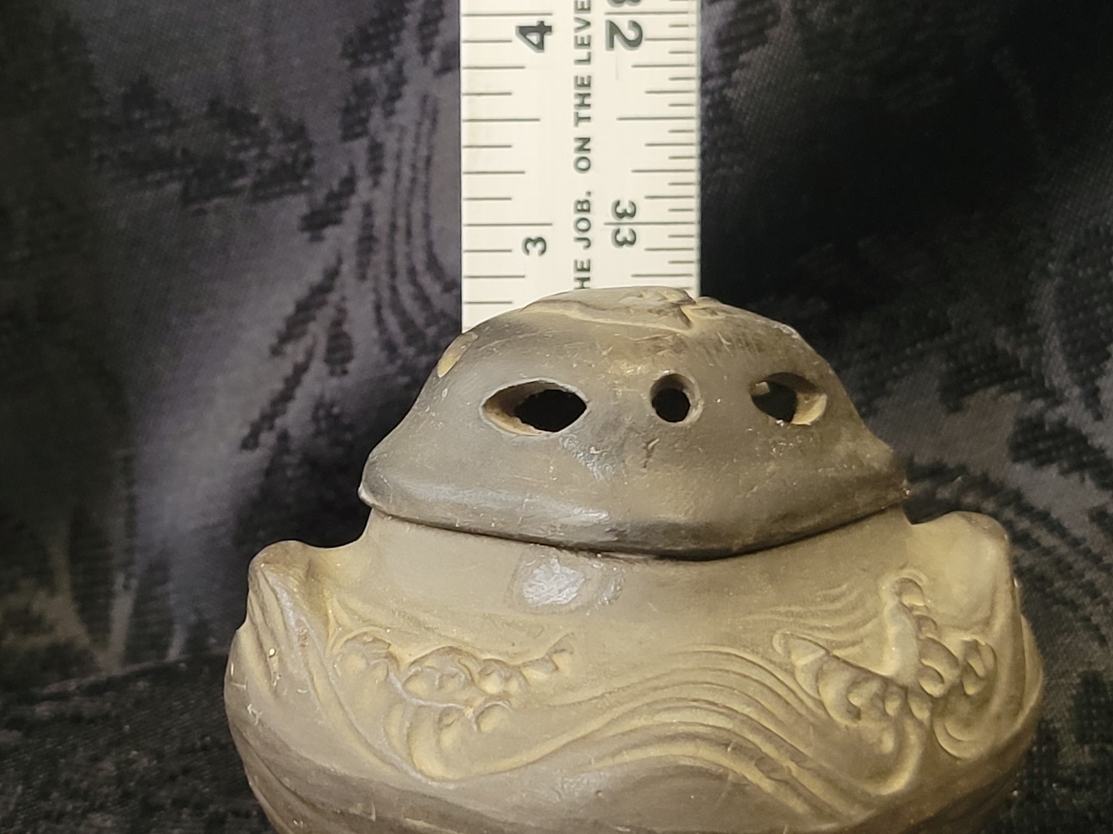 Nippon Pottery Cone Incense Burner Japan Pre 1921 - Waves Fish Traditional