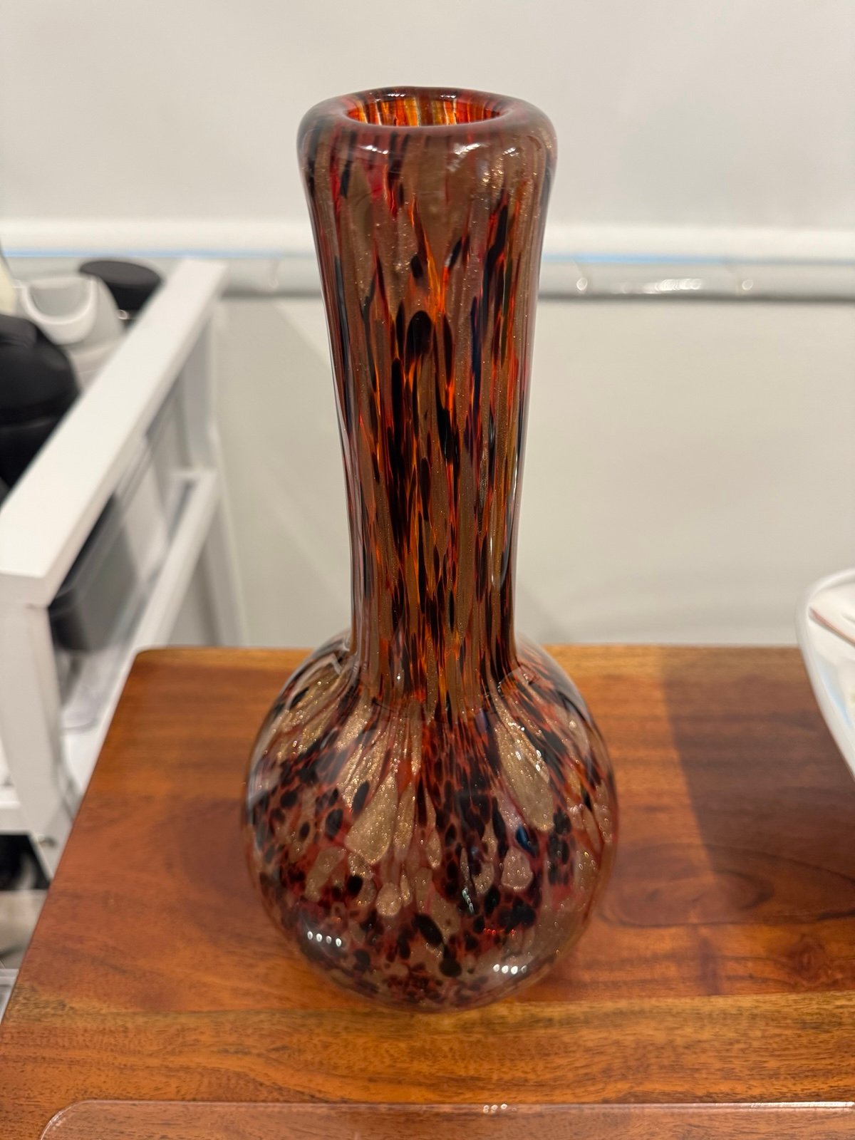 Vintage Murano Art Glass Vase Amber Gold Flakes Hand blown Aventurine Spott