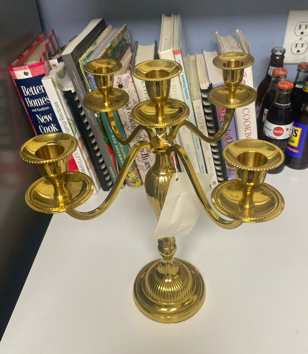 Two Gold Color Brass Vintage Five Candelabra Made In India(New)