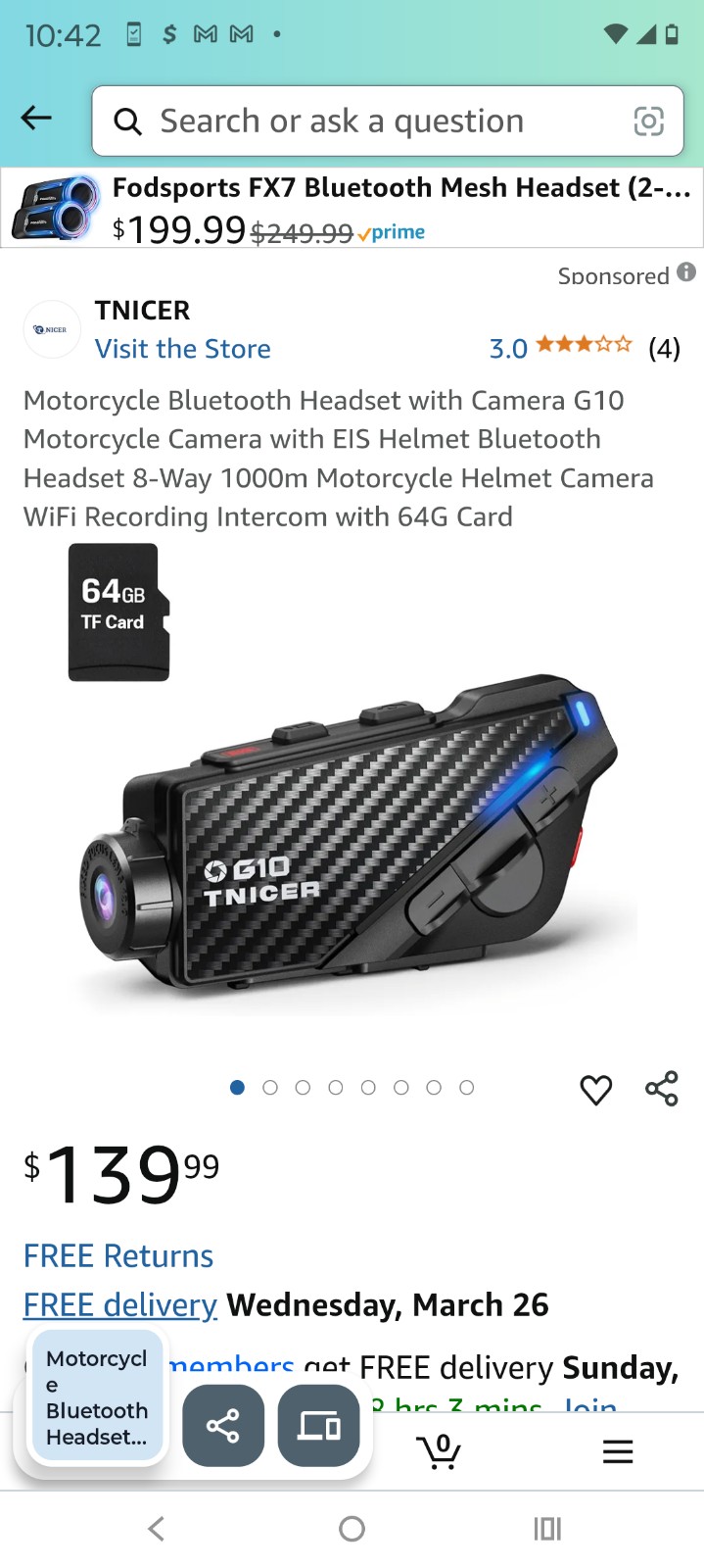 Motorcycle Bluetooth Headset with Camera G10 Motorcycle Camera with EIS Helmet B