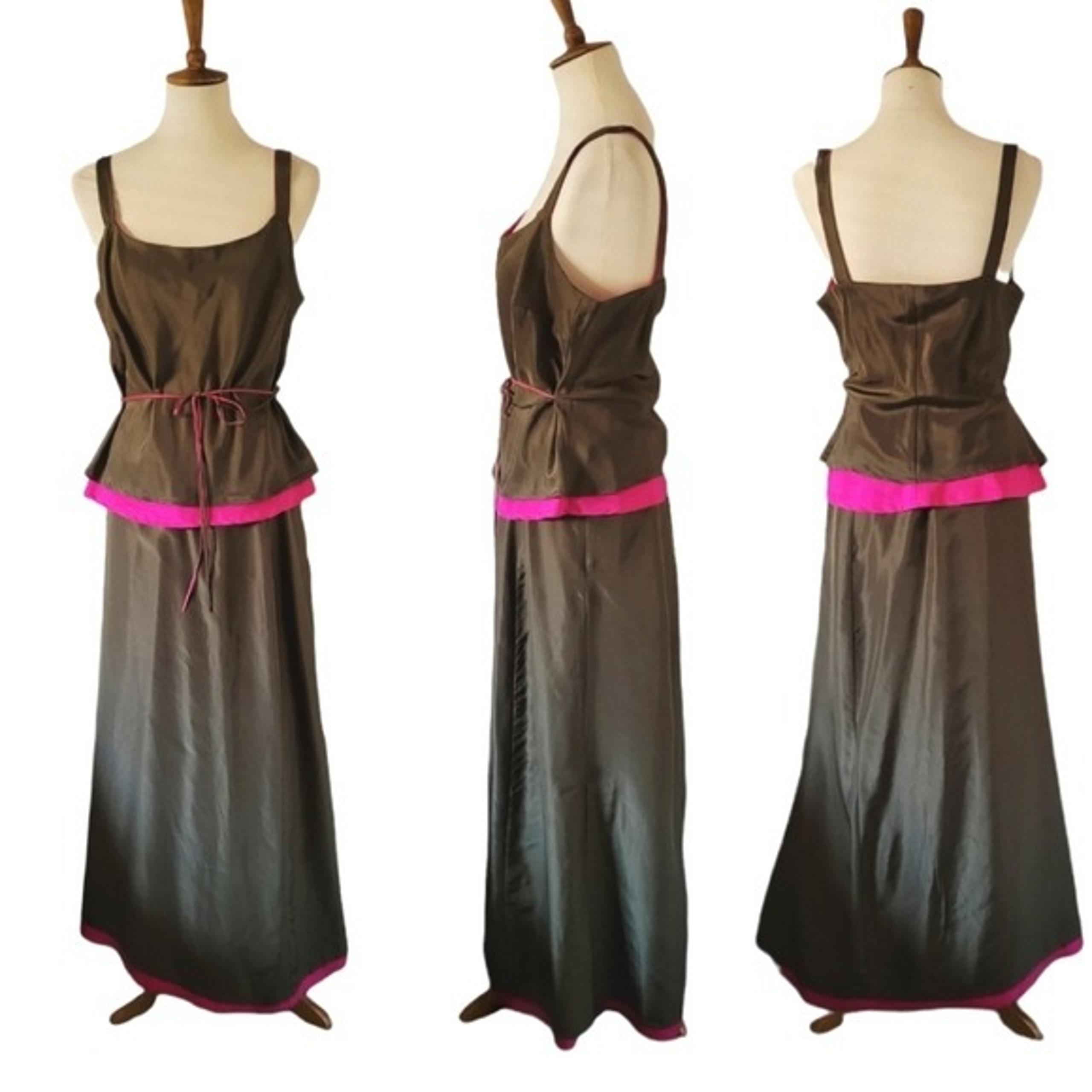 Johnny Was - Olive and Magenta Silk Two Piece Maxi Skirt Set