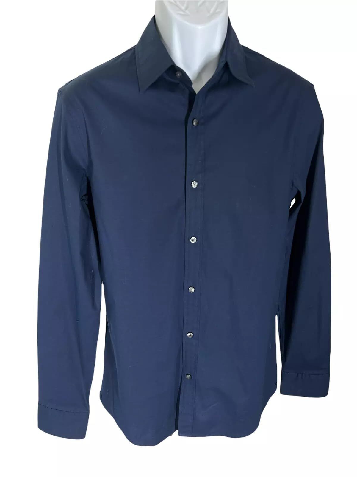 Michael Kors Mens Slim Fit Navy Blue Nylon Stretch Button Down Shirt Small