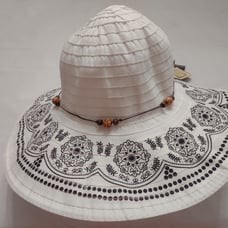Stylish Angela & William flower designed wide brimmed off-white women's Hat
