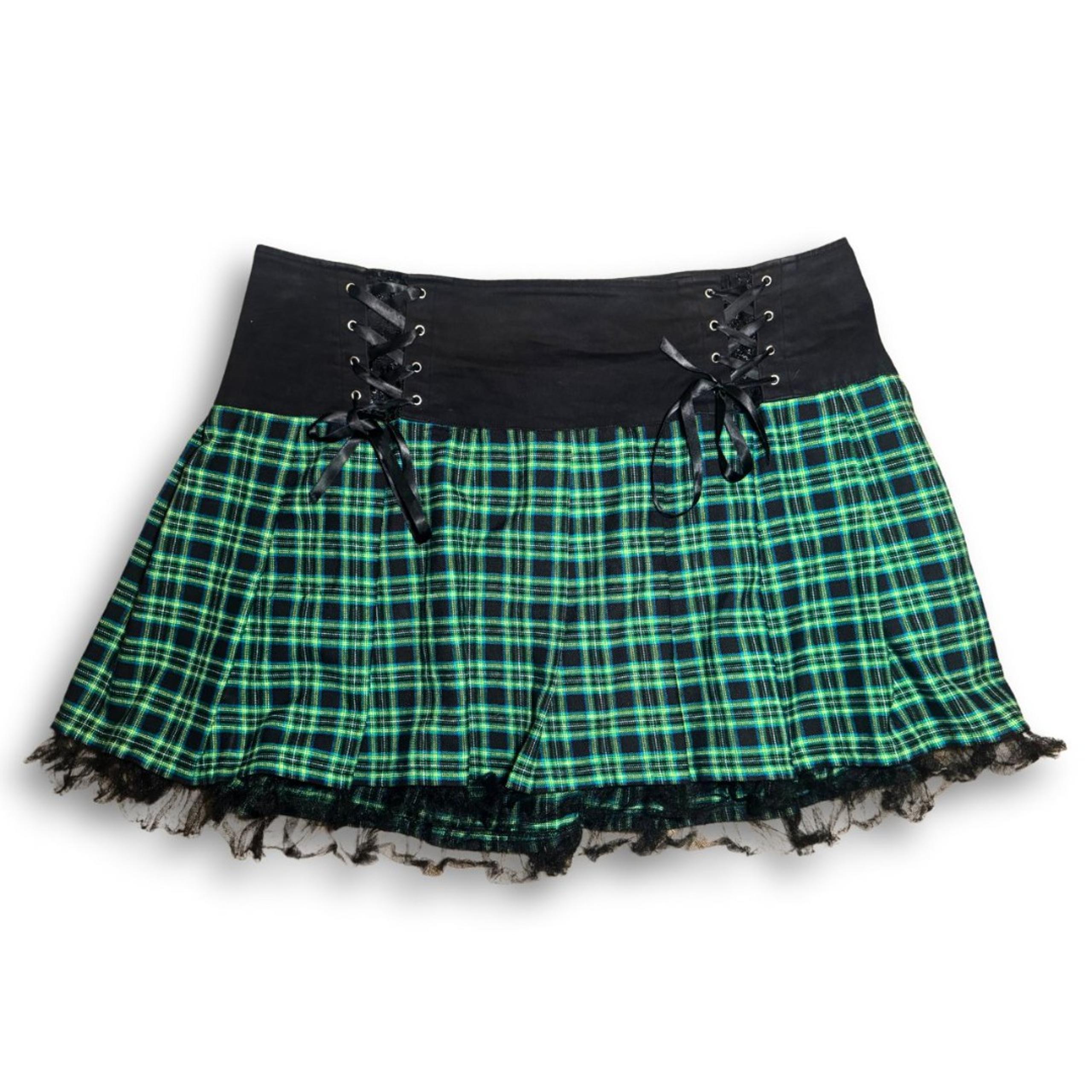 Vintage Y2K Green Plaid Tripp NYC Size 22 3X Goth Emo Punk Academia Mini Skirt