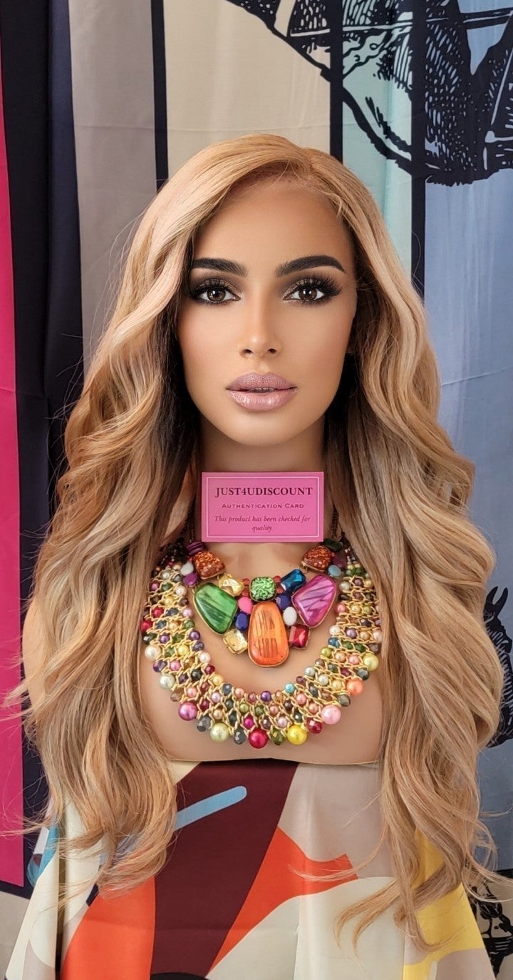 Double honey blonde wavy lace front h.d lace wig with blonde highlights