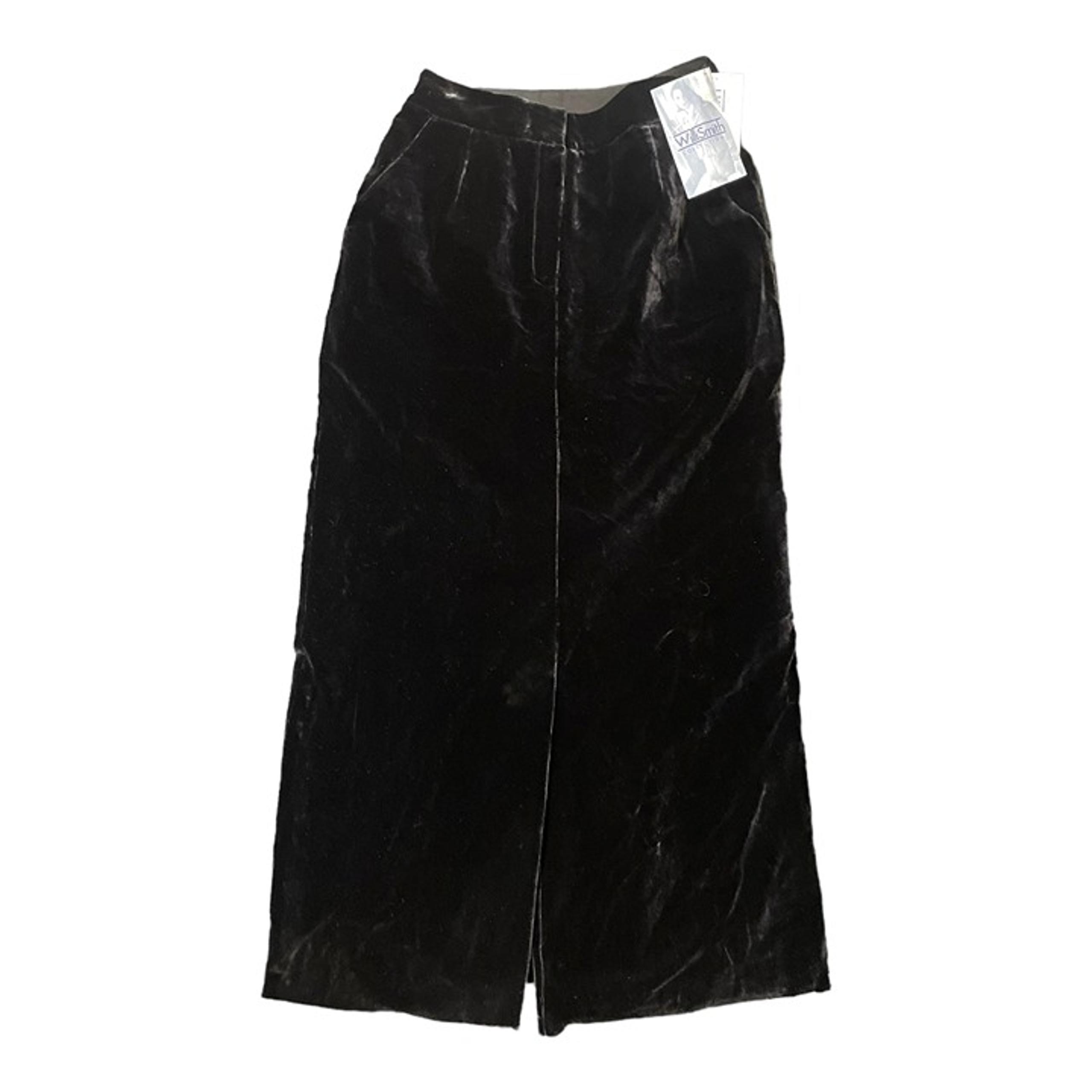 Willi Smith Solid Black Velour A-Line Full Length Lined Skirt w/ Pockets Size 8