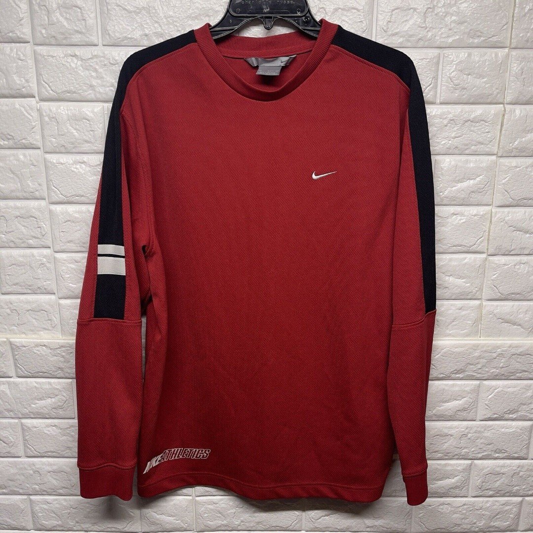 Vintage Nike Athletics Heavy Long Sleeve Polyester Shirt Tiny Swoosh Men M EUC