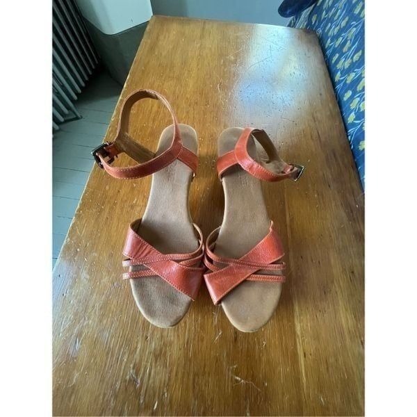 Cordani orange leather sandals with wooden heels 10