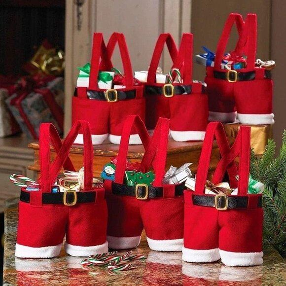 NEW 10Pcs Christmas Candy Bag Santa Pants Gift (7 L x 8.5 H)