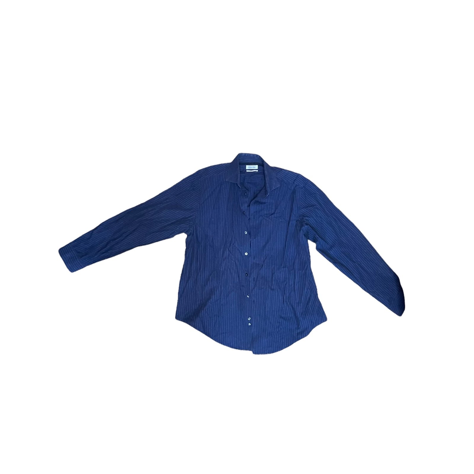 Calvin Klein Slim Fit Stretch Navy Blue Line Pattern Button Down Dress Shirt