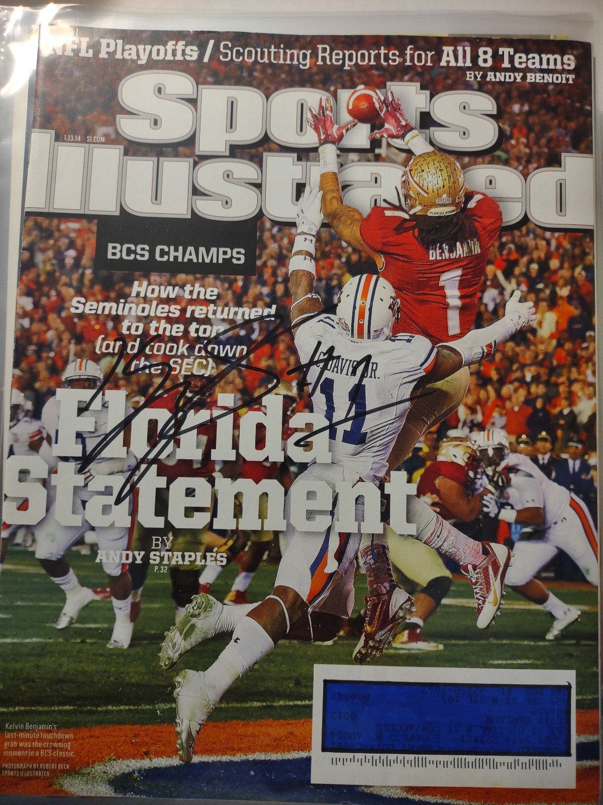 Kelvin Benjamin Autograph sports illustrated magazine Kelvin Benjamin Autograph sports illustrated magazine