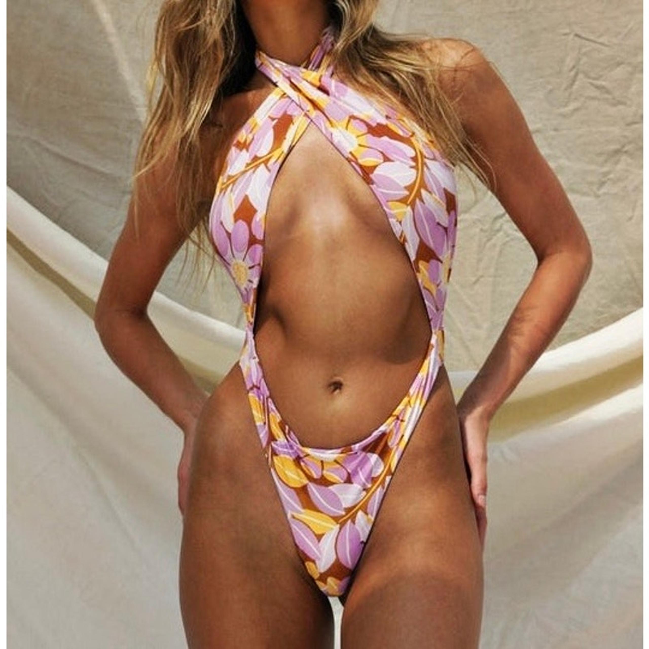 STONE FOX SWIM Floral Azalea One Piece Swimsuit Retro Bloom Print Large $200