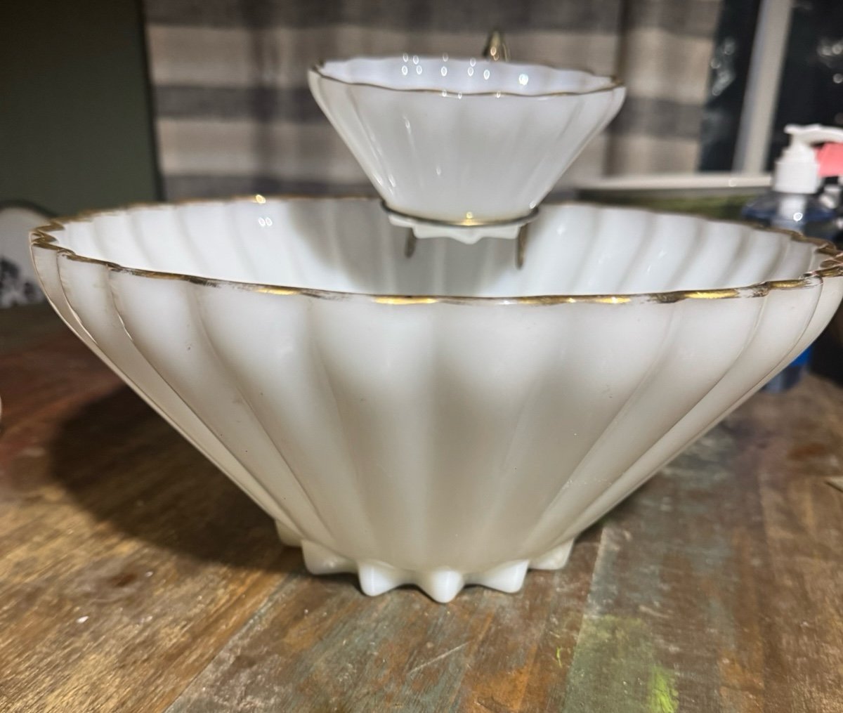 Vintage Milk Glass Chip & Dip Bowl