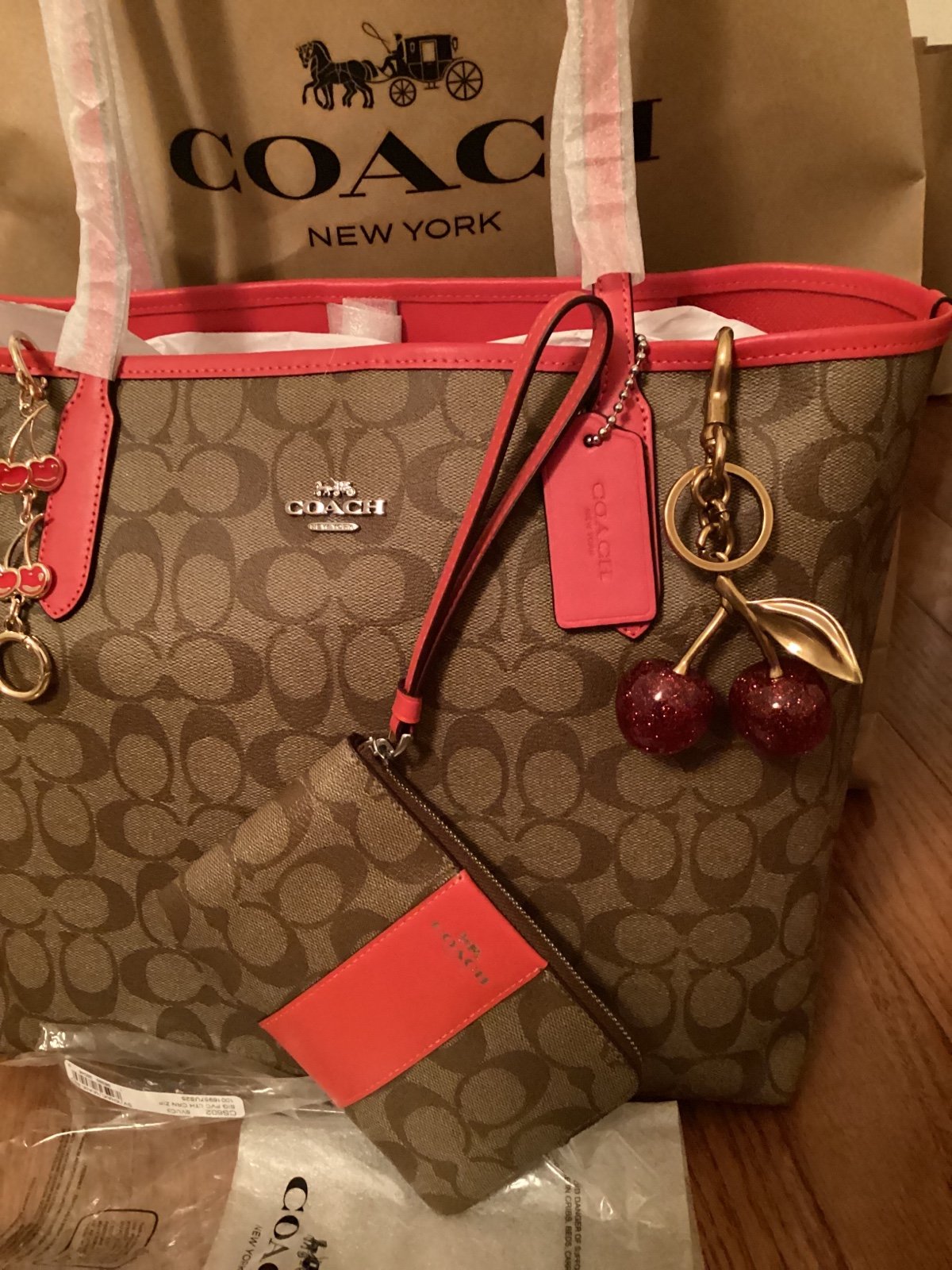 ❤️❤️ Coach set 2 piece plus charms City Tote Bag In Signature Canvas authentic